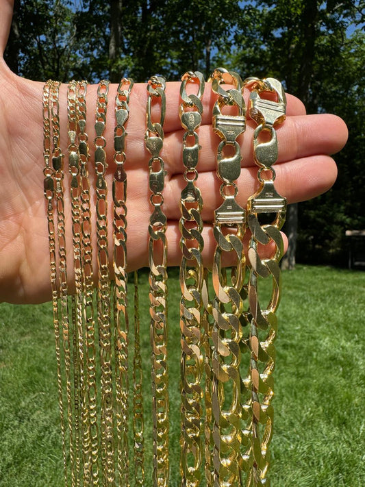 HarlemBling Figaro Link Chain Necklace Or Bracelet - 14k Gold Vermeil 925 Sterling Silver - 6"-30" - 2.5mm-16mm