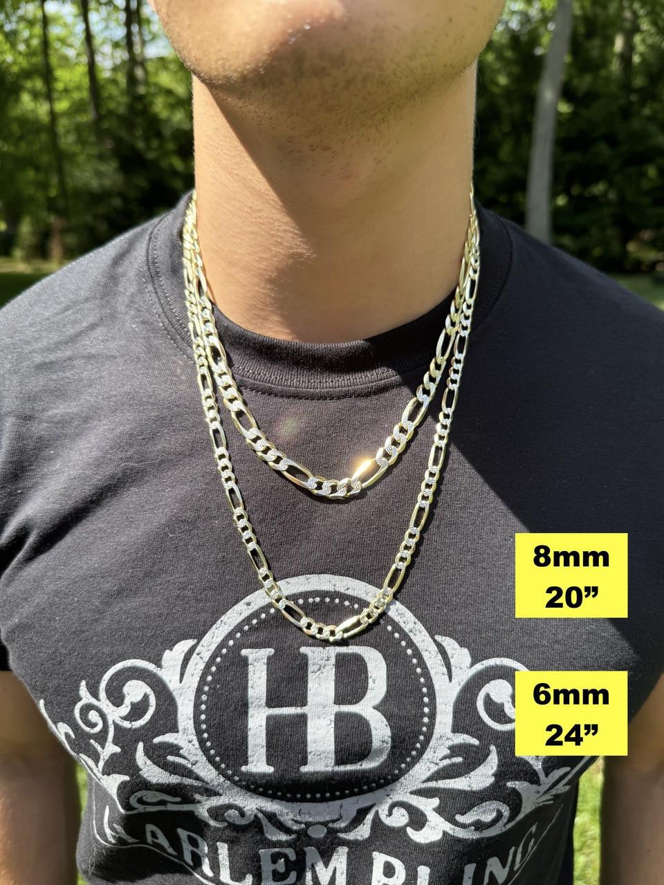 HarlemBling Figaro Link Chain Necklace Or Bracelet - Diamond Cut 14k Gold Vermeil 925 Sterling Silver - 6"-30" - 2.5mm-10mm