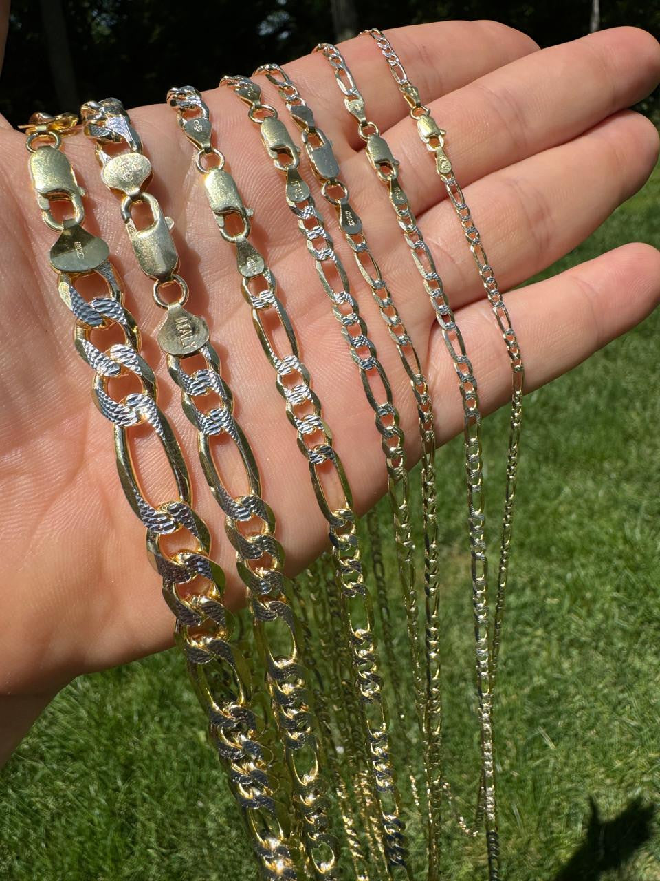 HarlemBling Figaro Link Chain Necklace Or Bracelet - Diamond Cut 14k Gold Vermeil 925 Sterling Silver - 6"-30" - 2.5mm-10mm