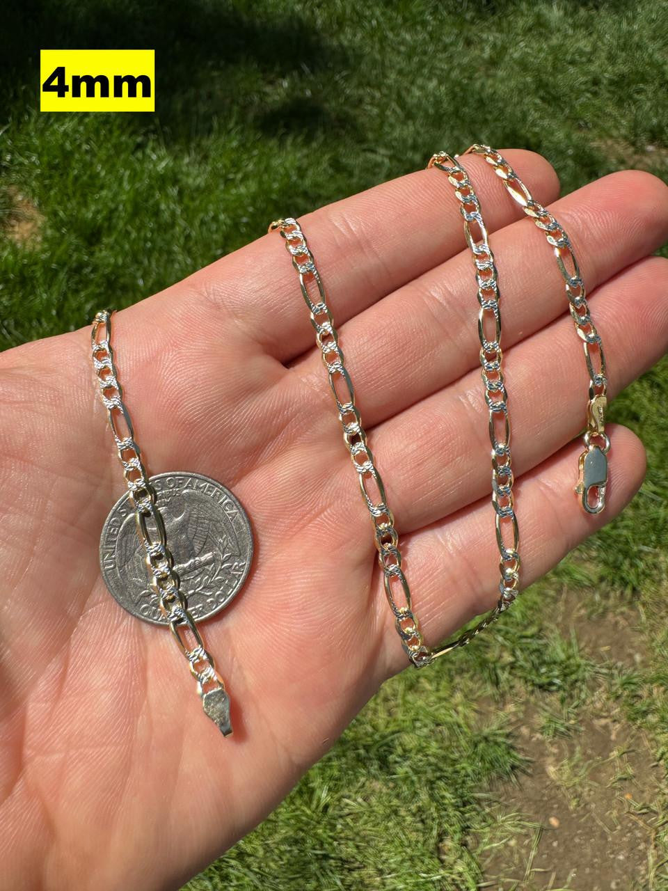 HarlemBling Figaro Link Chain Necklace Or Bracelet - Diamond Cut 14k Gold Vermeil 925 Sterling Silver - 6"-30" - 2.5mm-10mm