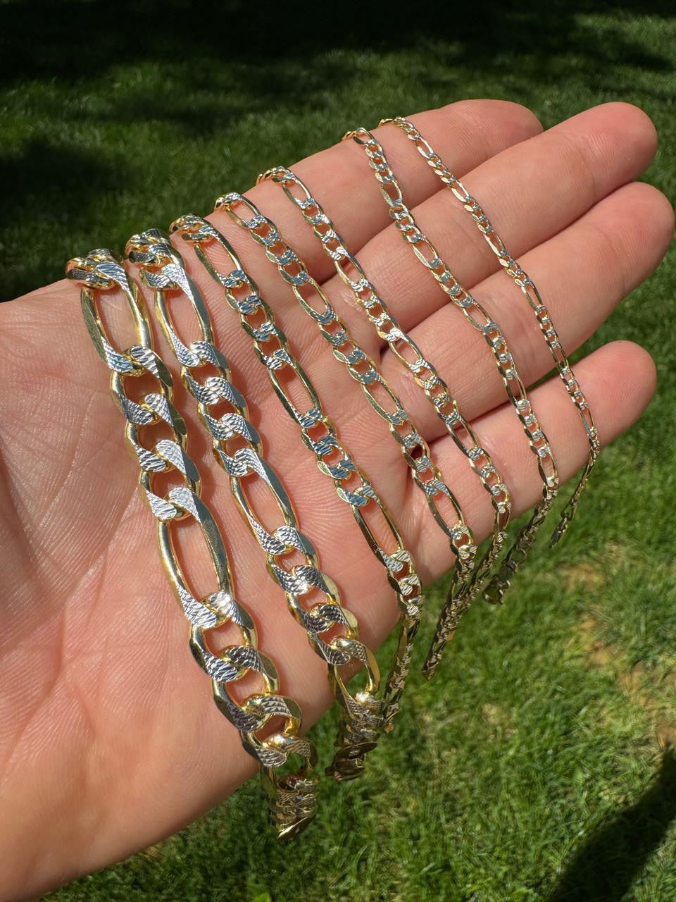 HarlemBling Figaro Link Chain Necklace Or Bracelet - Diamond Cut 14k Gold Vermeil 925 Sterling Silver - 6"-30" - 2.5mm-10mm