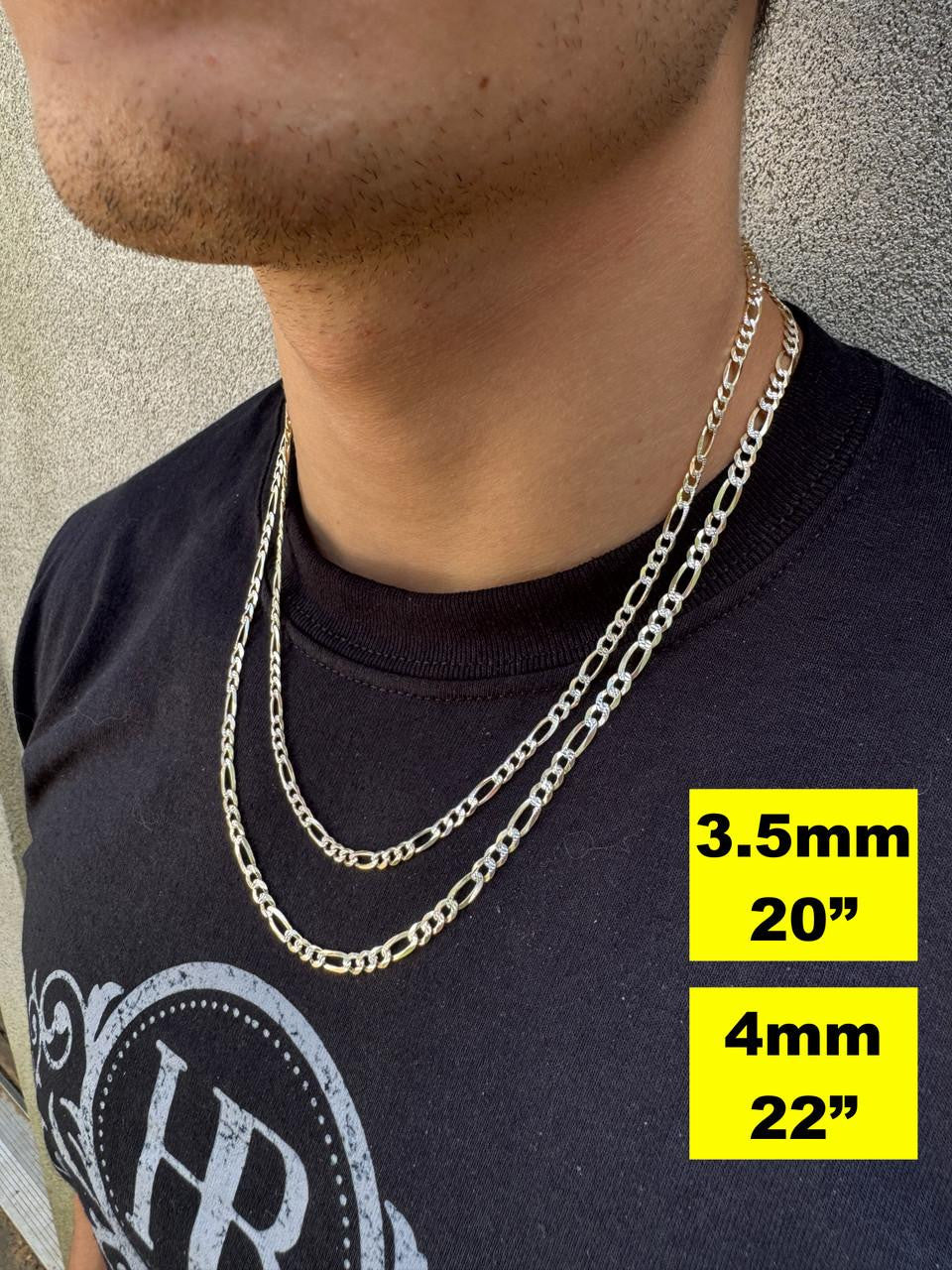 HarlemBling Figaro Link Chain Necklace Or Bracelet - Diamond Cut 14k Gold Vermeil 925 Sterling Silver - 6"-30" - 2.5mm-10mm