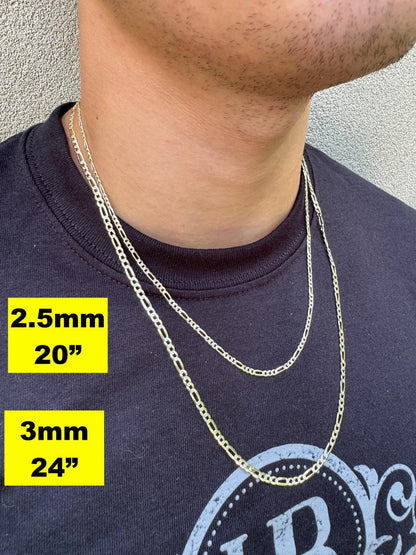 HarlemBling Figaro Link Chain Necklace Or Bracelet - Diamond Cut 14k Gold Vermeil 925 Sterling Silver - 6"-30" - 2.5mm-10mm
