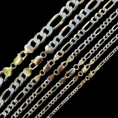 HarlemBling Figaro Link Chain Necklace Or Bracelet - Diamond Cut 14k Gold Vermeil 925 Sterling Silver - 6"-30" - 2.5mm-10mm
