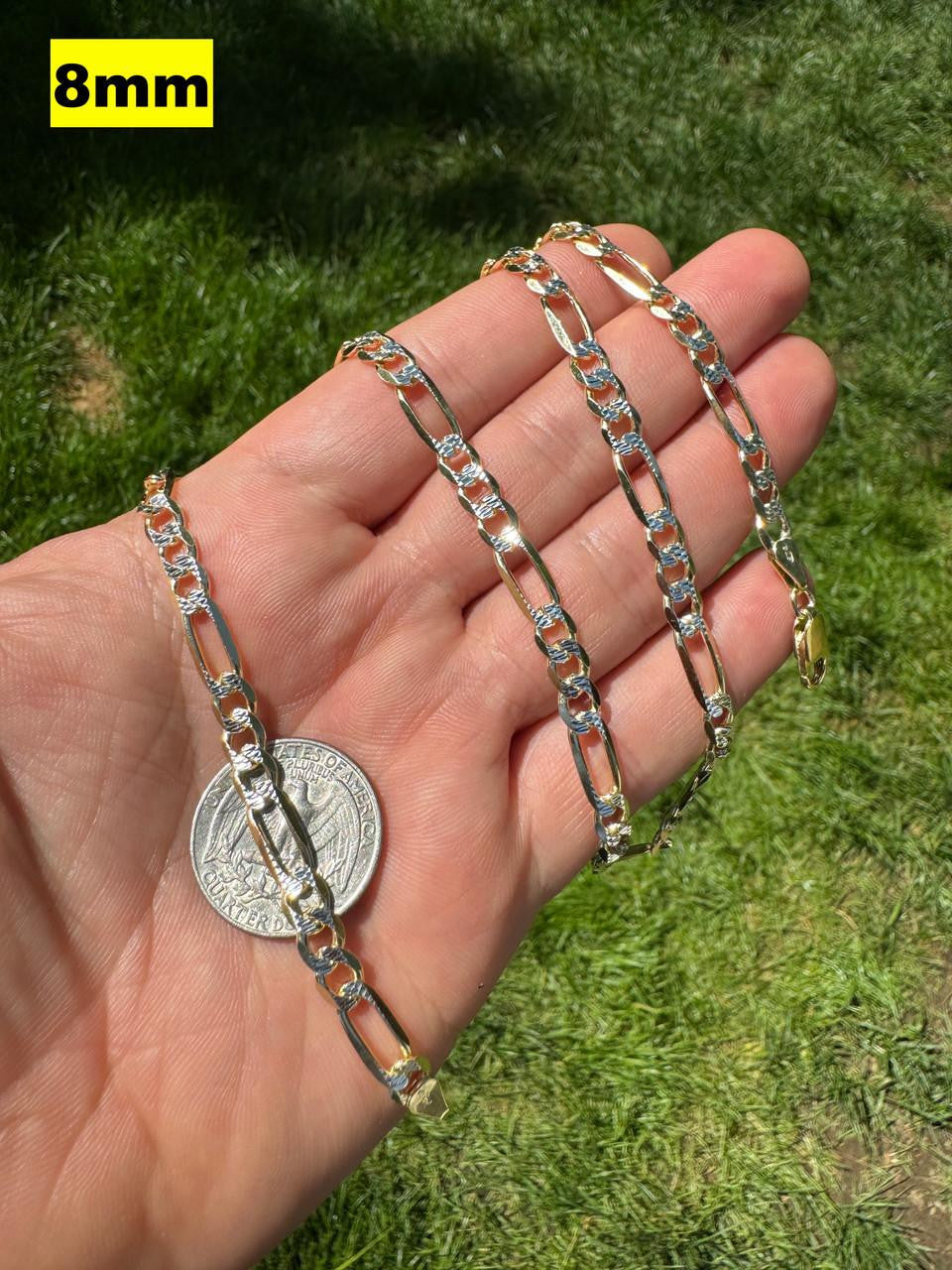 HarlemBling Figaro Link Chain Necklace Or Bracelet - Diamond Cut 14k Gold Vermeil 925 Sterling Silver - 6"-30" - 2.5mm-10mm