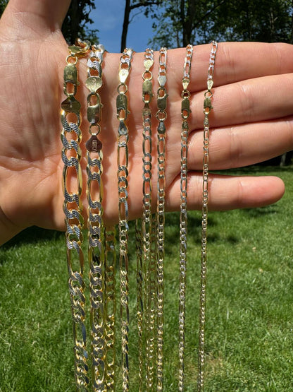 HarlemBling Figaro Link Chain Necklace Or Bracelet - Diamond Cut 14k Gold Vermeil 925 Sterling Silver - 6"-30" - 2.5mm-10mm