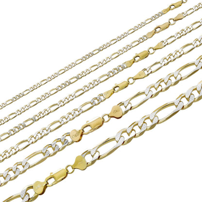 HarlemBling Figaro Link Chain Necklace Or Bracelet - Diamond Cut 14k Gold Vermeil 925 Sterling Silver - 6"-30" - 2.5mm-10mm