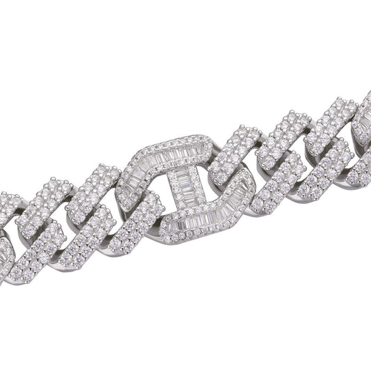 HarlemBling Figarucci Prong Cuban Link Chain Necklace Iced Out CZ Stones - 925 Silver - 15mm - 18"-30"