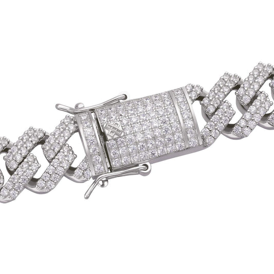 HarlemBling Figarucci Prong Cuban Link Chain Necklace Iced Out CZ Stones - 925 Silver - 15mm - 18"-30"