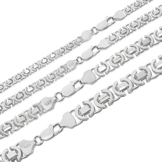 HarlemBling Flat Byzantine Link Chain Necklace Or Bracelet - 925 Sterling Silver - 7"-30" - 5mm-10mm