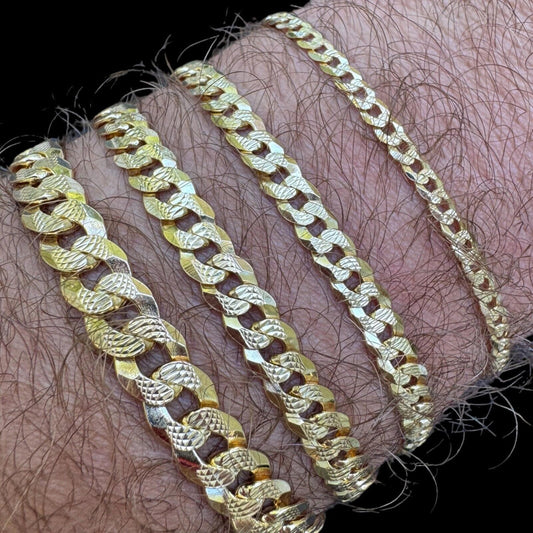 HarlemBling Flat Curb Bracelet - Diamond Cut 14k Gold Vermeil 925 Sterling Silver - 6"-9" - 4mm-8mm