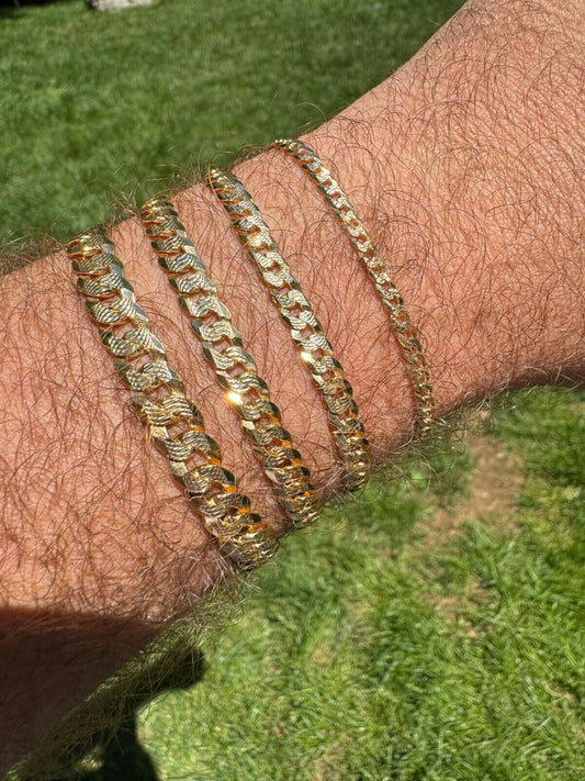 HarlemBling Flat Curb Bracelet - Diamond Cut 14k Gold Vermeil 925 Sterling Silver - 6"-9" - 4mm-8mm