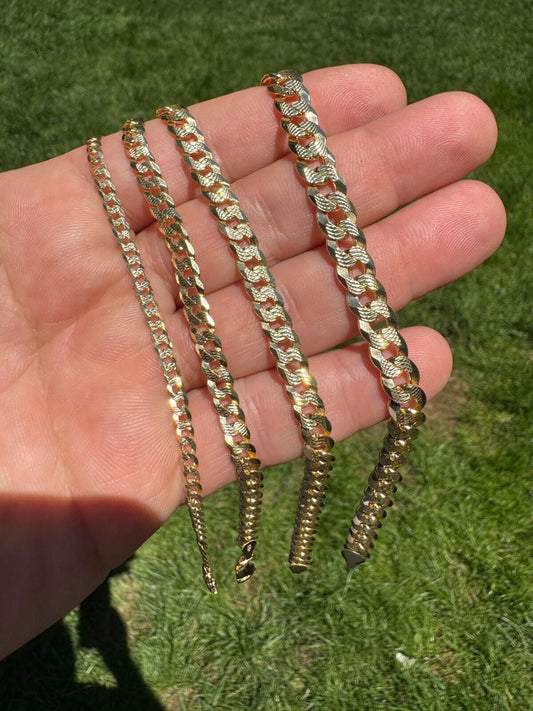 HarlemBling Flat Curb Bracelet - Diamond Cut 14k Gold Vermeil 925 Sterling Silver - 6"-9" - 4mm-8mm