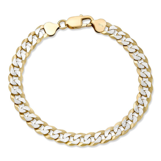 HarlemBling Flat Curb Bracelet - Two Tone Diamond Cut 14k Gold Vermeil 925 Sterling Silver - 6"-9" - 3mm-10.5mm