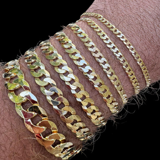HarlemBling Flat Curb Cuban Bracelet - 14k Gold Vermeil 925 Sterling Silver - 6"-9" - 3mm-10.5mm