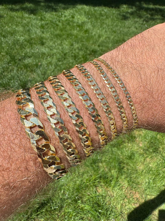 HarlemBling Flat Curb Cuban Bracelet - 14k Gold Vermeil 925 Sterling Silver - 6"-9" - 3mm-10.5mm