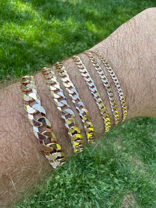 HarlemBling Flat Curb Cuban Bracelet - 14k Rose Gold Vermeil 925 Sterling Silver - 6"-9" - 3mm-10.5mm