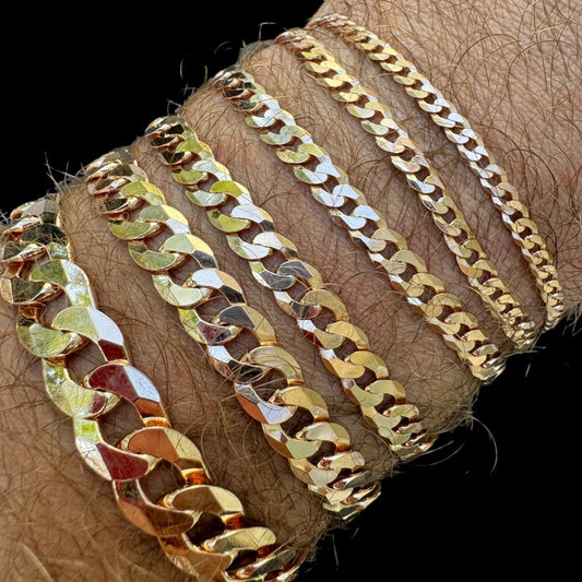 HarlemBling Flat Curb Cuban Bracelet - 14k Rose Gold Vermeil 925 Sterling Silver - 6"-9" - 3mm-10.5mm