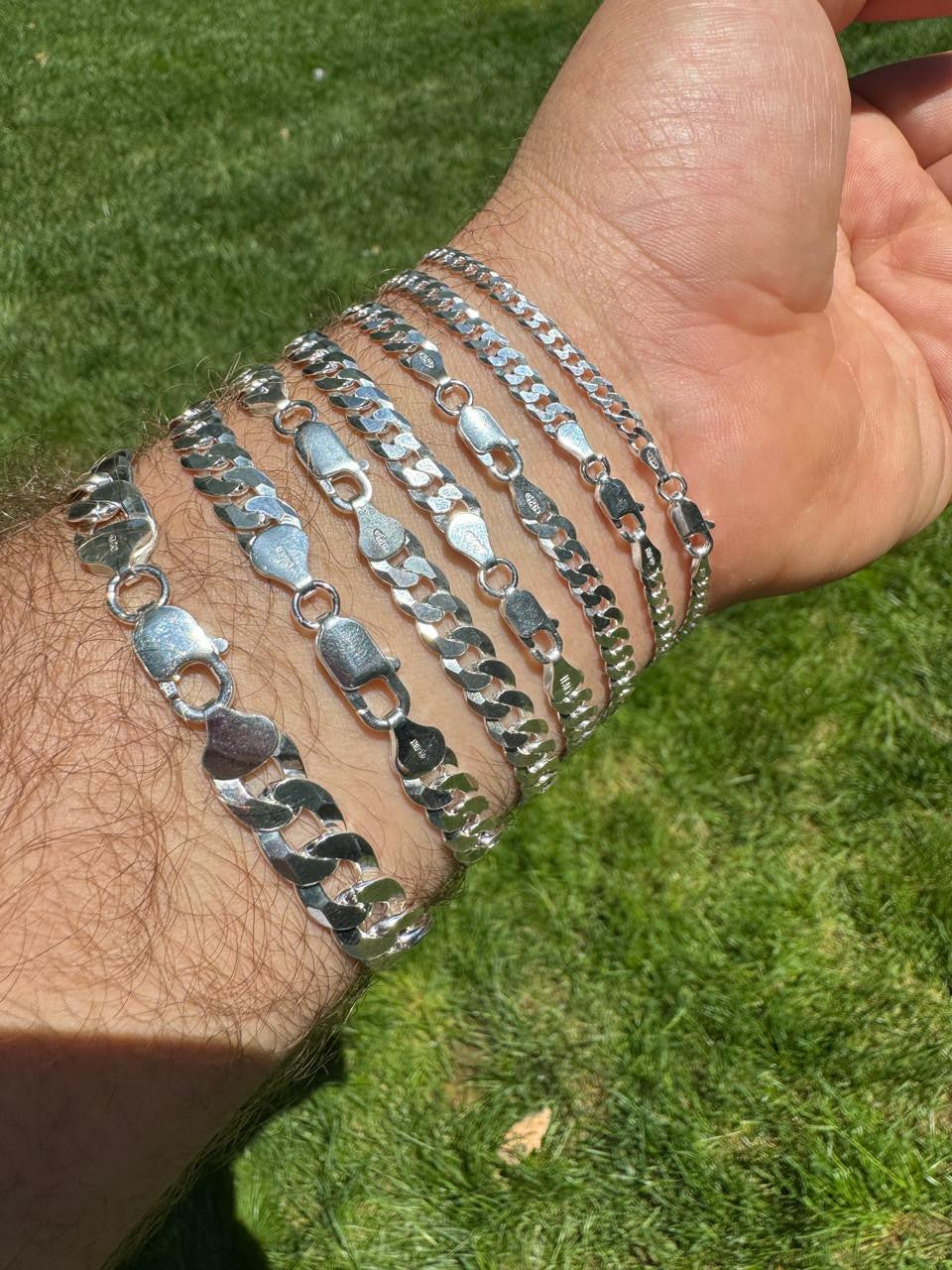 HarlemBling Flat Curb Cuban Bracelet - 925 Sterling Silver - 6"-9" - 3mm-10.5mm