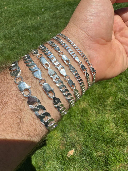 HarlemBling Flat Curb Cuban Bracelet - 925 Sterling Silver - 6"-9" - 3mm-10.5mm