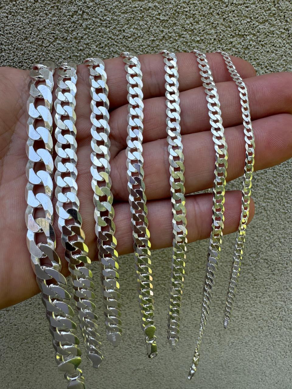 HarlemBling Flat Curb Cuban Bracelet - 925 Sterling Silver - 6"-9" - 3mm-10.5mm