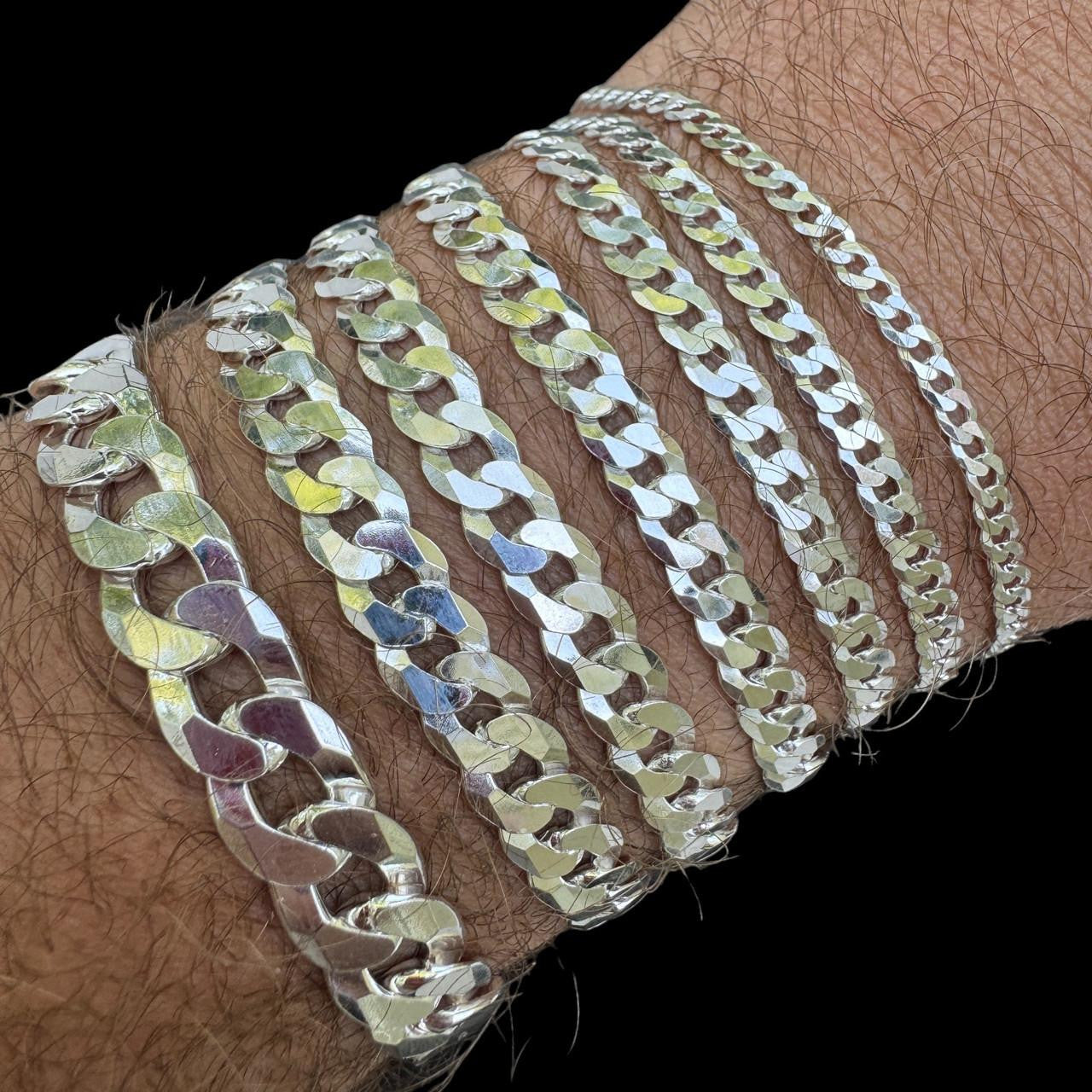 HarlemBling Flat Curb Cuban Bracelet - 925 Sterling Silver - 6"-9" - 3mm-10.5mm