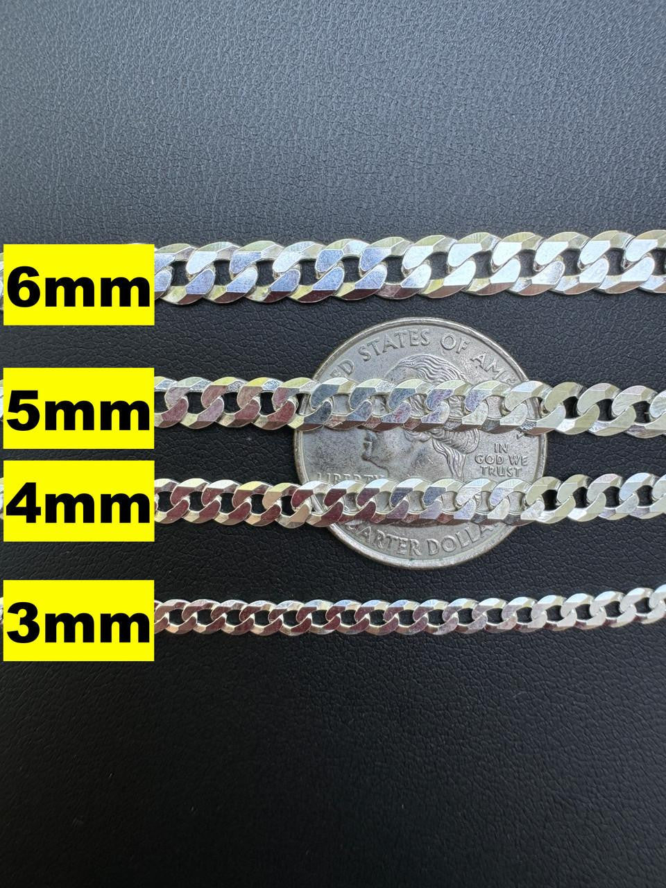 HarlemBling Flat Curb Cuban Bracelet - 925 Sterling Silver - 6"-9" - 3mm-10.5mm