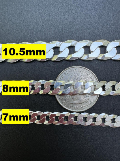 HarlemBling Flat Curb Cuban Bracelet - 925 Sterling Silver - 6"-9" - 3mm-10.5mm