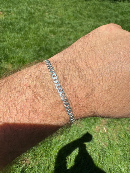 HarlemBling Flat Curb Cuban Bracelet - 925 Sterling Silver - 6"-9" - 3mm-10.5mm