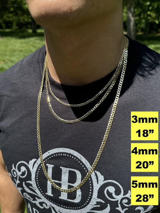 HarlemBling Flat Curb Cuban Chain Necklace - 14k Gold Vermeil 925 Sterling Silver - 16"-30" - 3mm-10.5mm