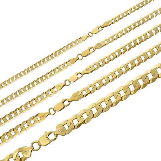 HarlemBling Flat Curb Cuban Chain Necklace - 14k Gold Vermeil 925 Sterling Silver - 16"-30" - 3mm-10.5mm