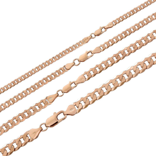 HarlemBling Flat Curb Cuban Chain Necklace - 14k Rose Gold Vermeil 925 Sterling Silver - 16"-30" - 3mm-8mm