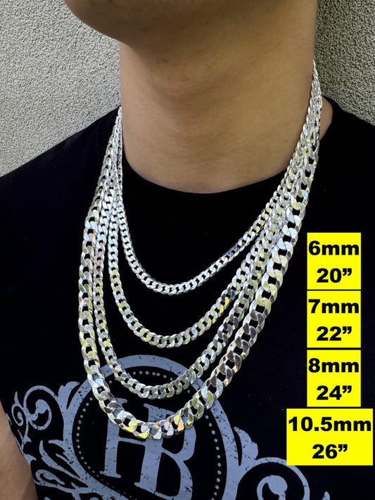 HarlemBling Flat Curb Cuban Chain Necklace - 925 Sterling Silver - 16"-30" - 3mm-10.5mm