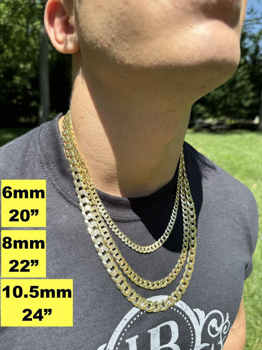 HarlemBling Flat Curb Cuban Chain Necklace - Diamond Cut 14k Gold Vermeil 925 Sterling Silver - 16"-30" - 3mm-10.5mm