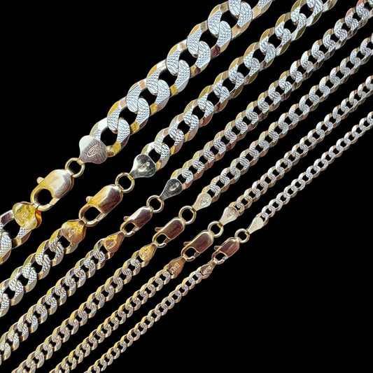 HarlemBling Flat Curb Cuban Chain Necklace - Two Tone Diamond Cut 14k Rose Gold Vermeil 925 Sterling Silver - 16"-30" - 3mm-10.5mm