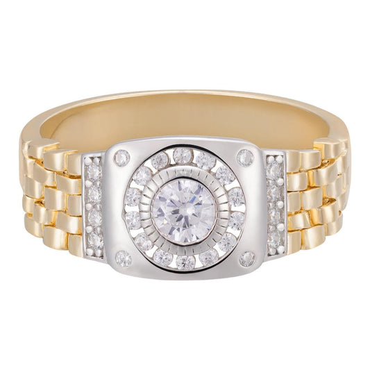 HarlemBling Flexible Rolex Band Ring - 14k Gold Vermeil 925 Silver Two Tone - CZ Stones