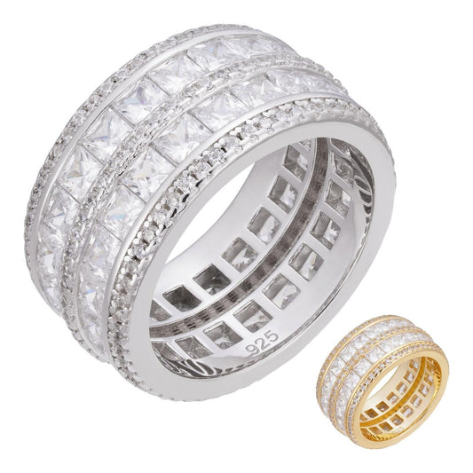 HarlemBling Forever BOSS Eternity Ring - 14k Yellow Gold Vermeil/Natural 925 Silver - CZ Stones