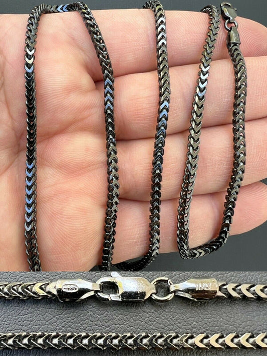 HarlemBling Franco Chain 2.5mm Necklace Black Oxidized Rhodium Over Real 925 Sterling Silver