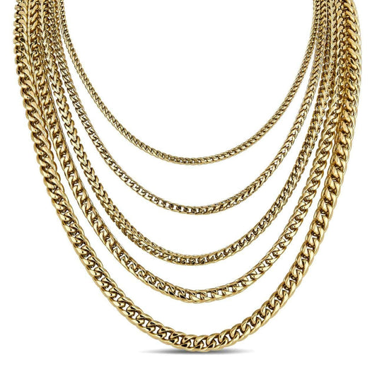 HarlemBling Franco Chain Necklace - 14k Yellow Gold Plated Stainless Steel - 18"-30" - 3mm-8mm