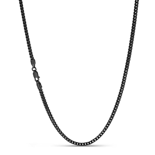 HarlemBling Franco Chain Necklace - Black Rhodium Over 925 Sterling Silver - 16"-30" - 2.5mm