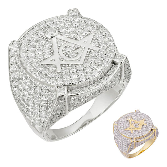 HarlemBling Freemason - The Secret Iced Out Ring - 14k Gold Vermeil 925 Silver - CZ Stones