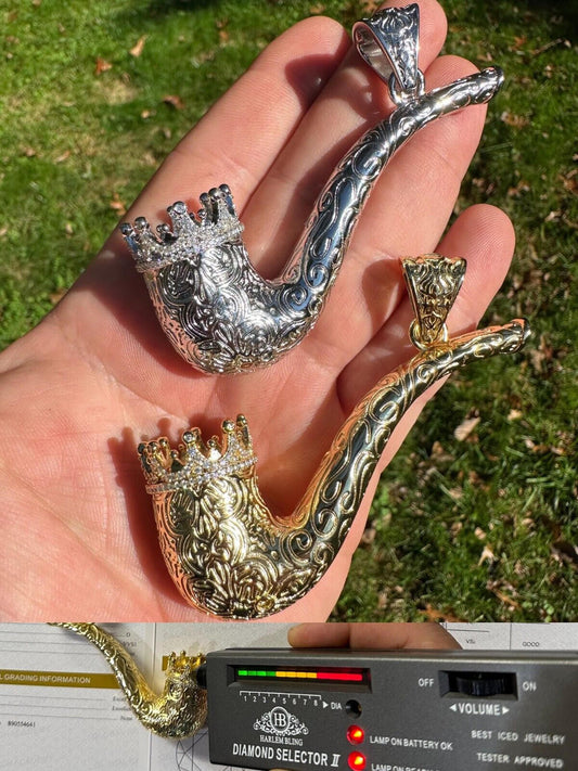 HarlemBling Fully Functional Tobacco Pipe Pendant MOISSANITE Real 925 Silver Iced Hip Hop