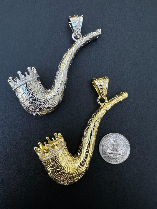 HarlemBling Fully Functional Tobacco Pipe Pendant MOISSANITE Real 925 Silver Iced Hip Hop