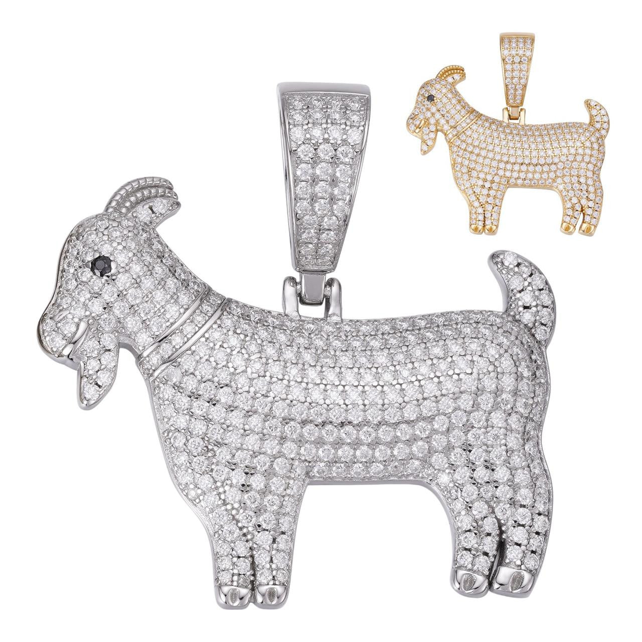 HarlemBling GOAT Iced Out Pendant - 14k Gold Vermeil Or 925 Silver - CZ Stones - Small 1.5"