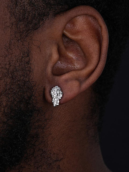 HarlemBling Gold Nugget W. Ice Earrings - 925 Silver - CZ Stones - 10x16mm