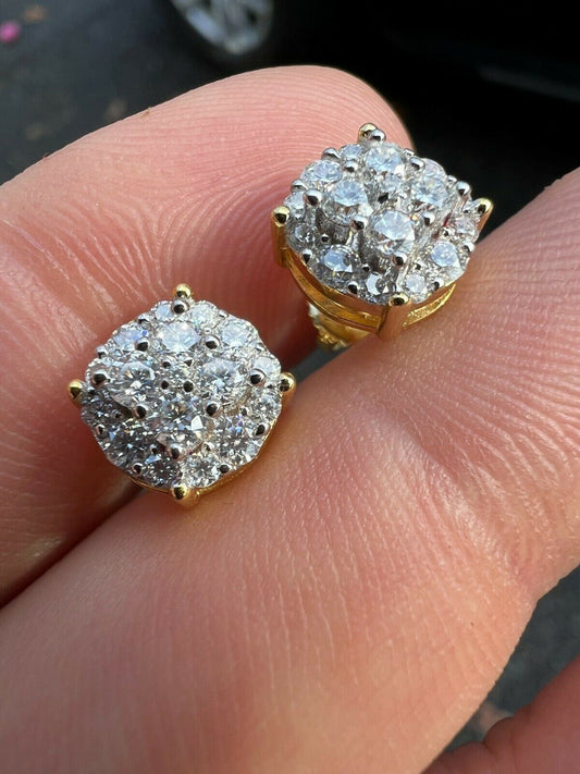HarlemBling Gold Vermeil MOISSANITE Iced Hip Hop Earrings Cluster Studs Pass Diamond Tester