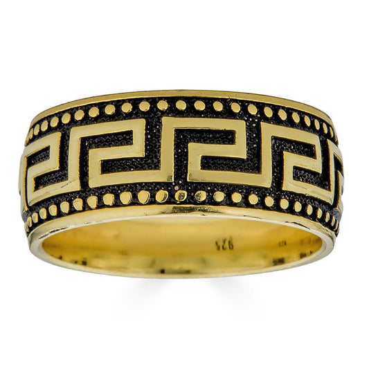 HarlemBling Greek Key Eternity Band Ring - 14k Gold Vermeil 925 Silver Oxidized - Plain