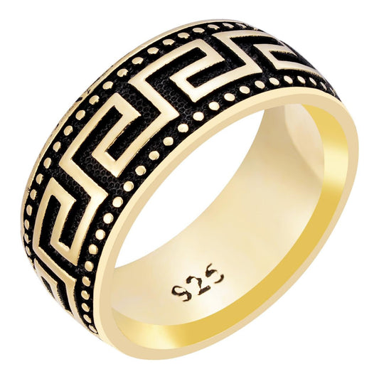 HarlemBling Greek Key Eternity Band Ring - 14k Gold Vermeil 925 Silver Oxidized - Plain