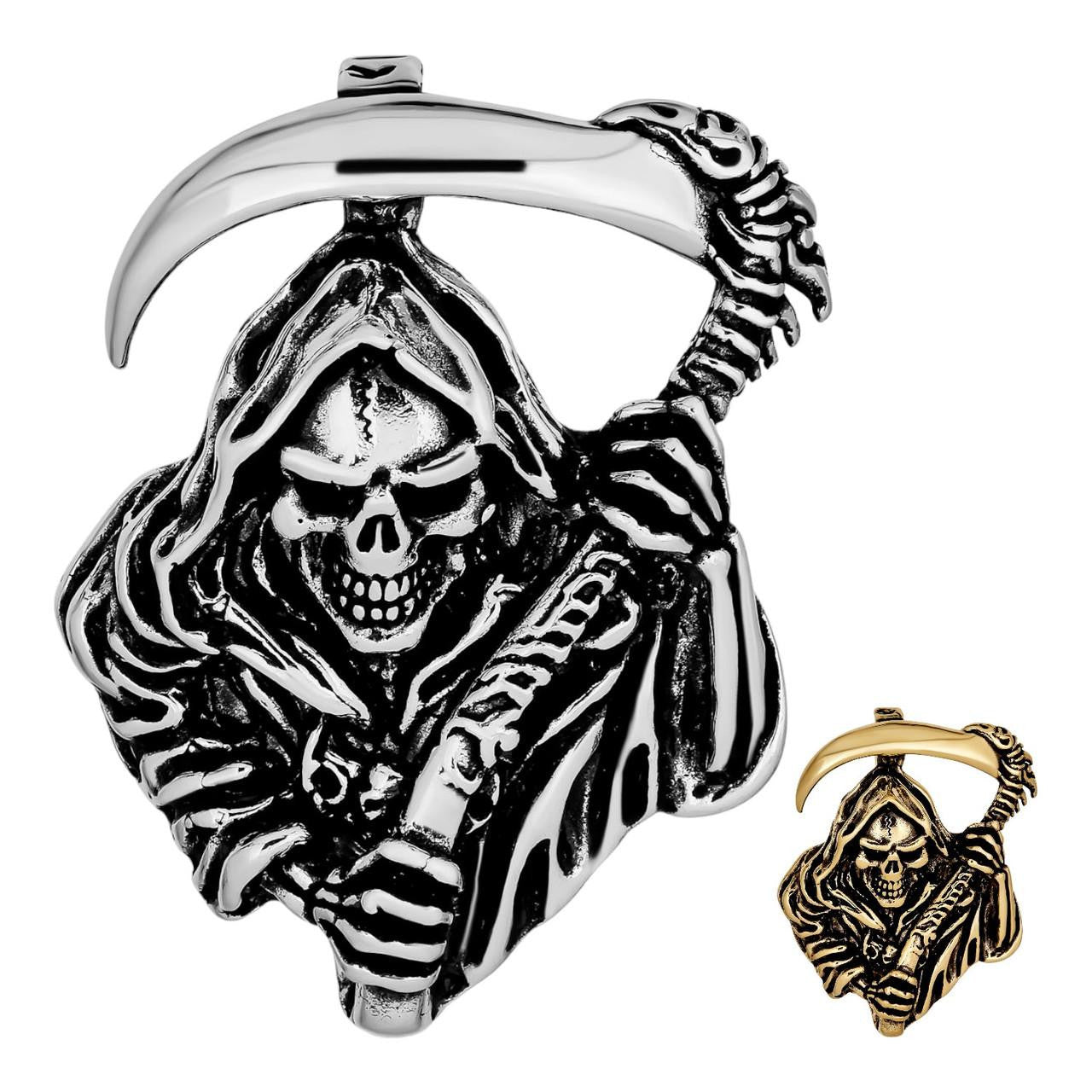 HarlemBling Grim Reaper Death Santa Muerte Pendant - 14k Gold Vermeil Or Oxidized 925 Silver - Medium 2"