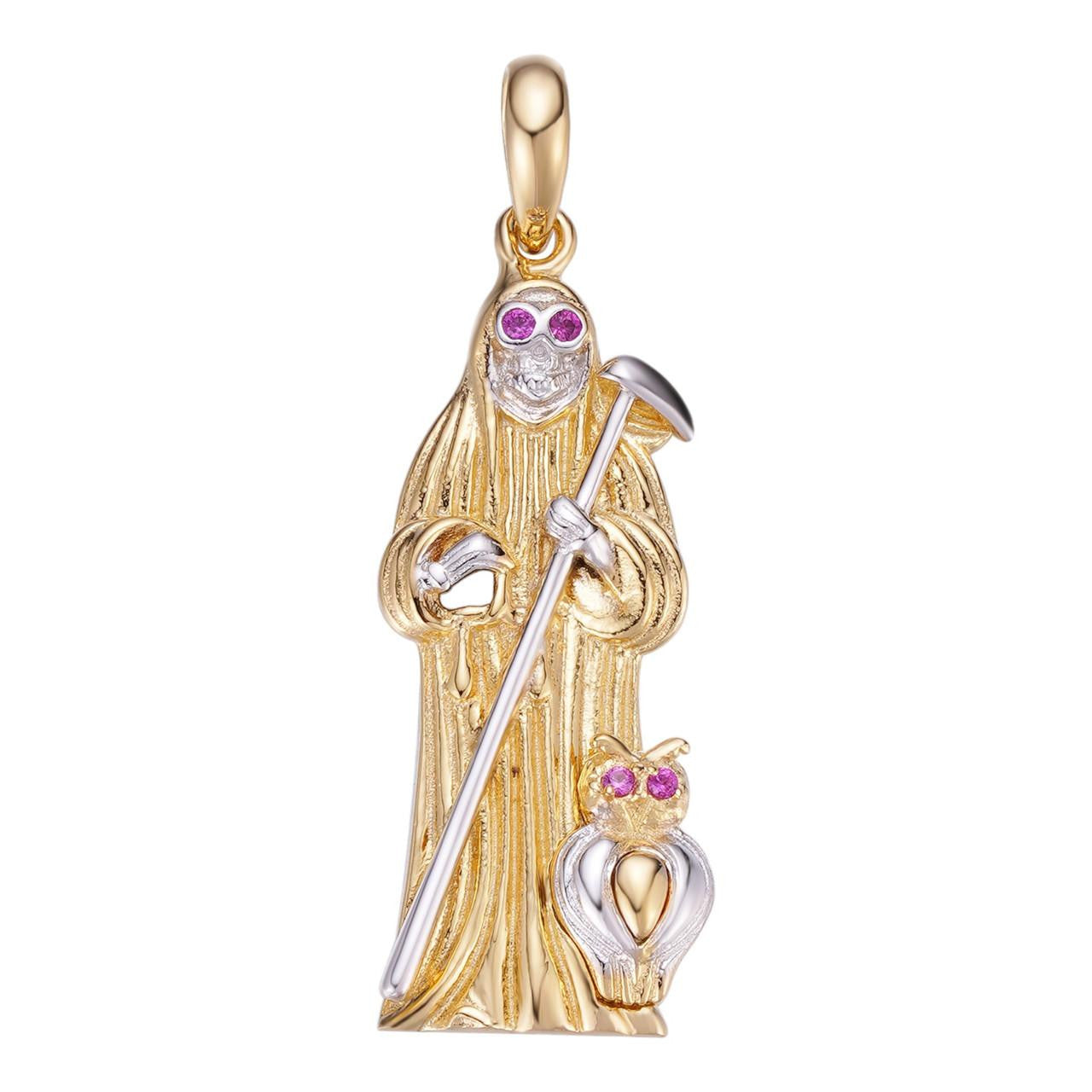 HarlemBling Grim Reaper Santa Muerte Death Pendant - 14k Gold Vermeil 925 Silver - Small 1.5"